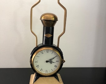 Nostalgic vintage Emes lantern clock - leather and brass - fire place clock - battery operated