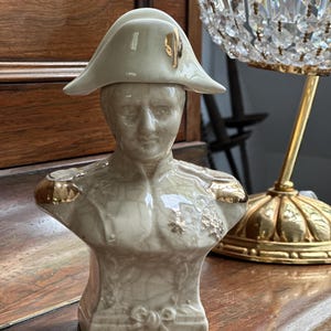 Vintage Limoges Napoleon Decanter: French Porcelain Bust Bottle with Hat