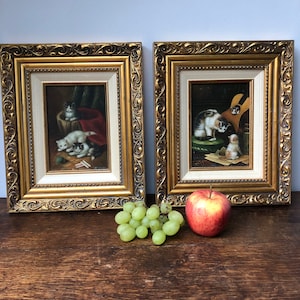 Concert des aristochats - chatons enjoués - peinture à l'huile - cadre doré - Winston