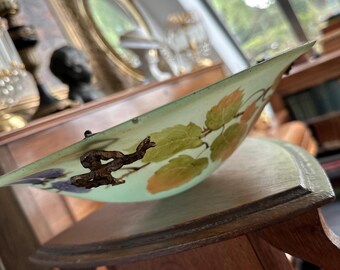 Art Deco Floral Glass Ceiling Light Shade: Hand-Painted 1920s Bowl Lamp