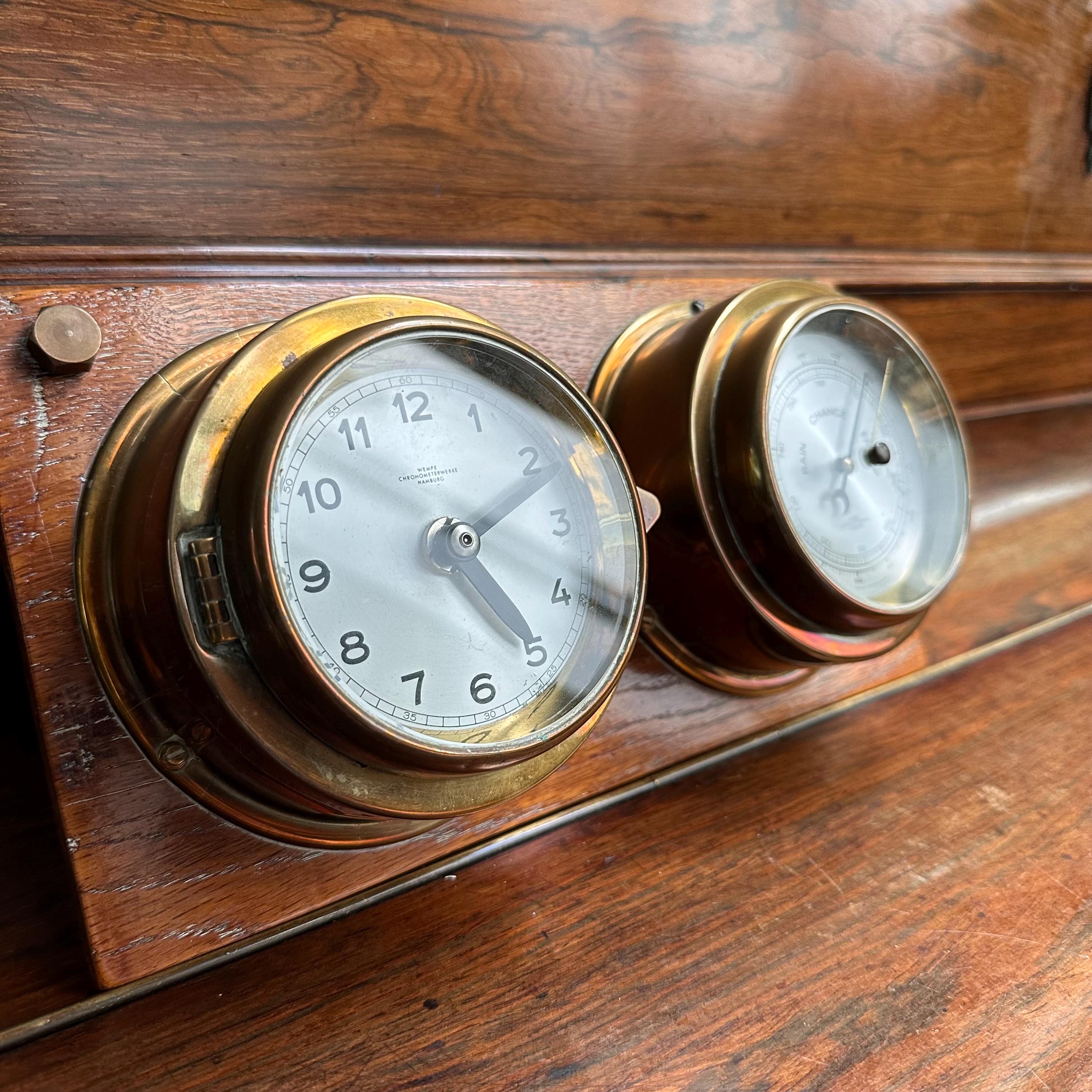 Wempe Hamburg Brass Ship Clock & Barometer Set – Vintage Nautical