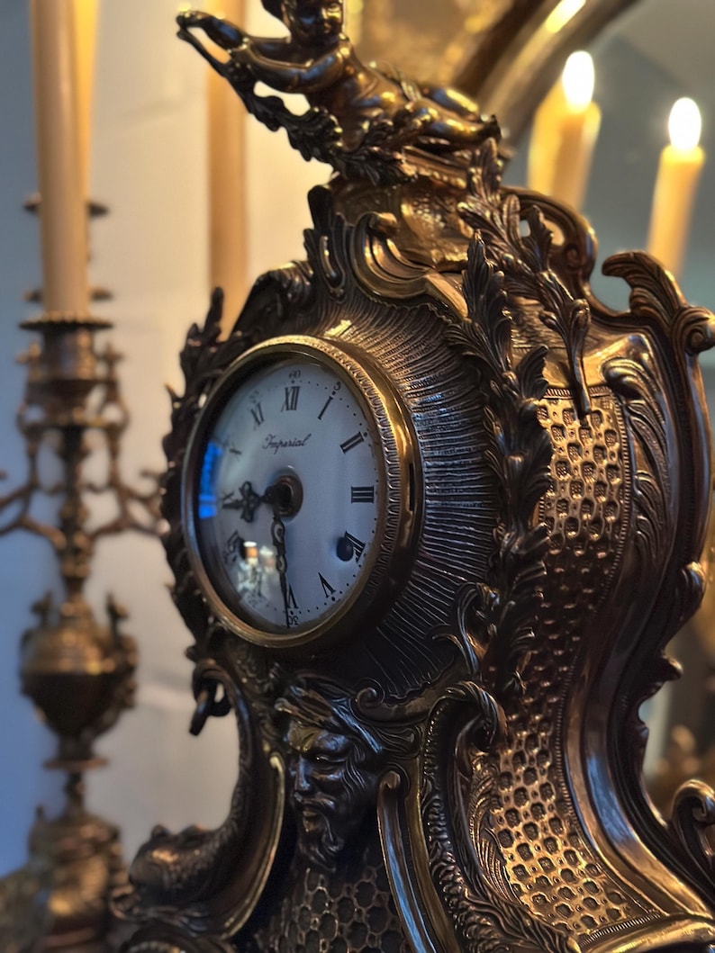 Vintage Rococo Revival Clock Garniture Set – Ornate Candelabra, Hermlé ...