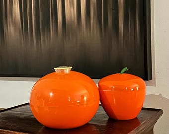 Tigelas de gelo de plástico laranja vintage: decoração da era espacial dos anos 1970, conjunto de 2