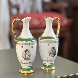 Vintage French Porcelain Ewers: Napoleon & Joséphine Portraits, Empire Style