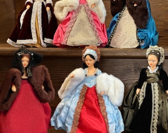 Vintage Tudor Queen Doll Set: Henry VIII&#39;s Six Wives, Royal Court Display