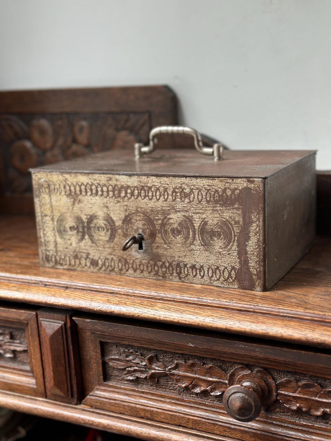 Antique French Beaumont Strongbox – 19th Century Metal Cash Box