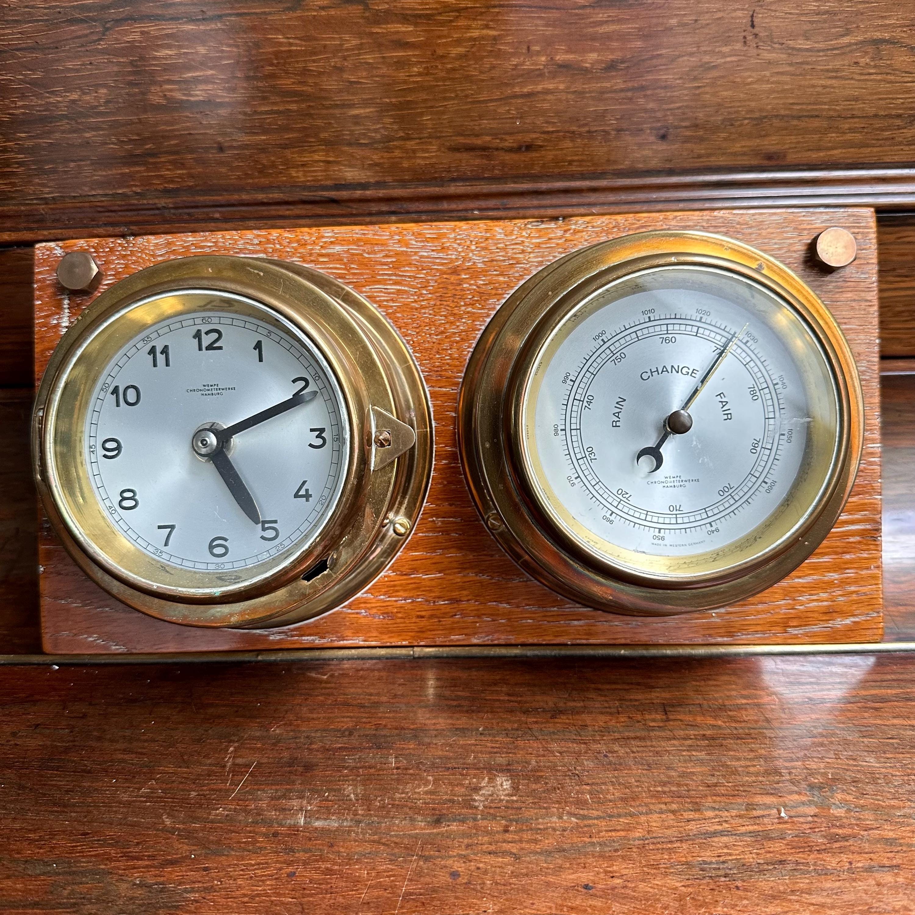 ドイツ　Wempe Hamburg製　アンティーク　船舶用マリンクロノメーター Wempe Hamburg Brass Ship Clock & Barometer Set – Vintage Nautical
