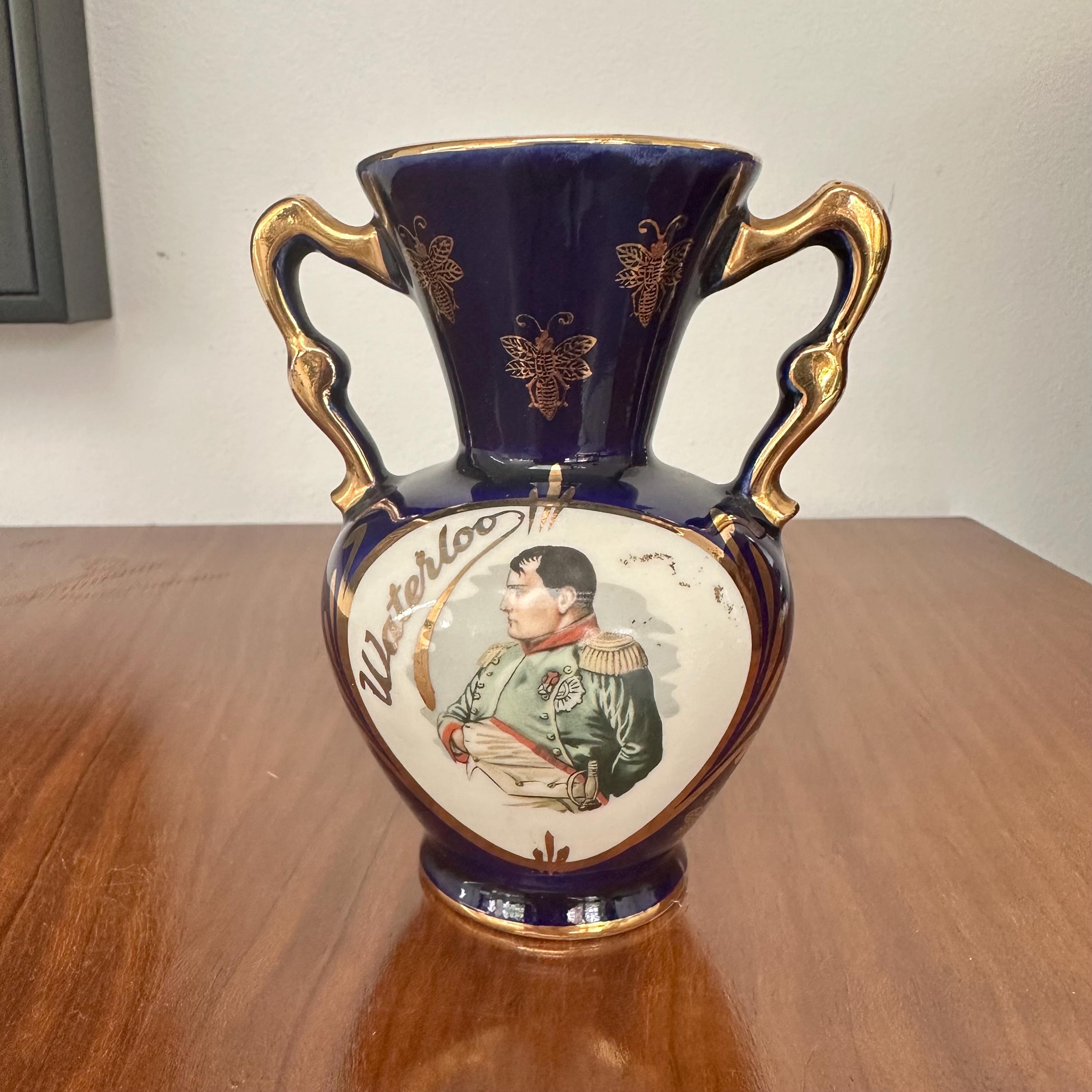 Vintage French Napoleon Vase: Cobalt Blue, Gilded Bee Motif