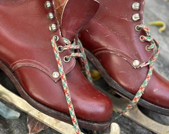 Vintage leren schaatsen – SOOFRIN Ormond, roodbruine laarzen, maat 37