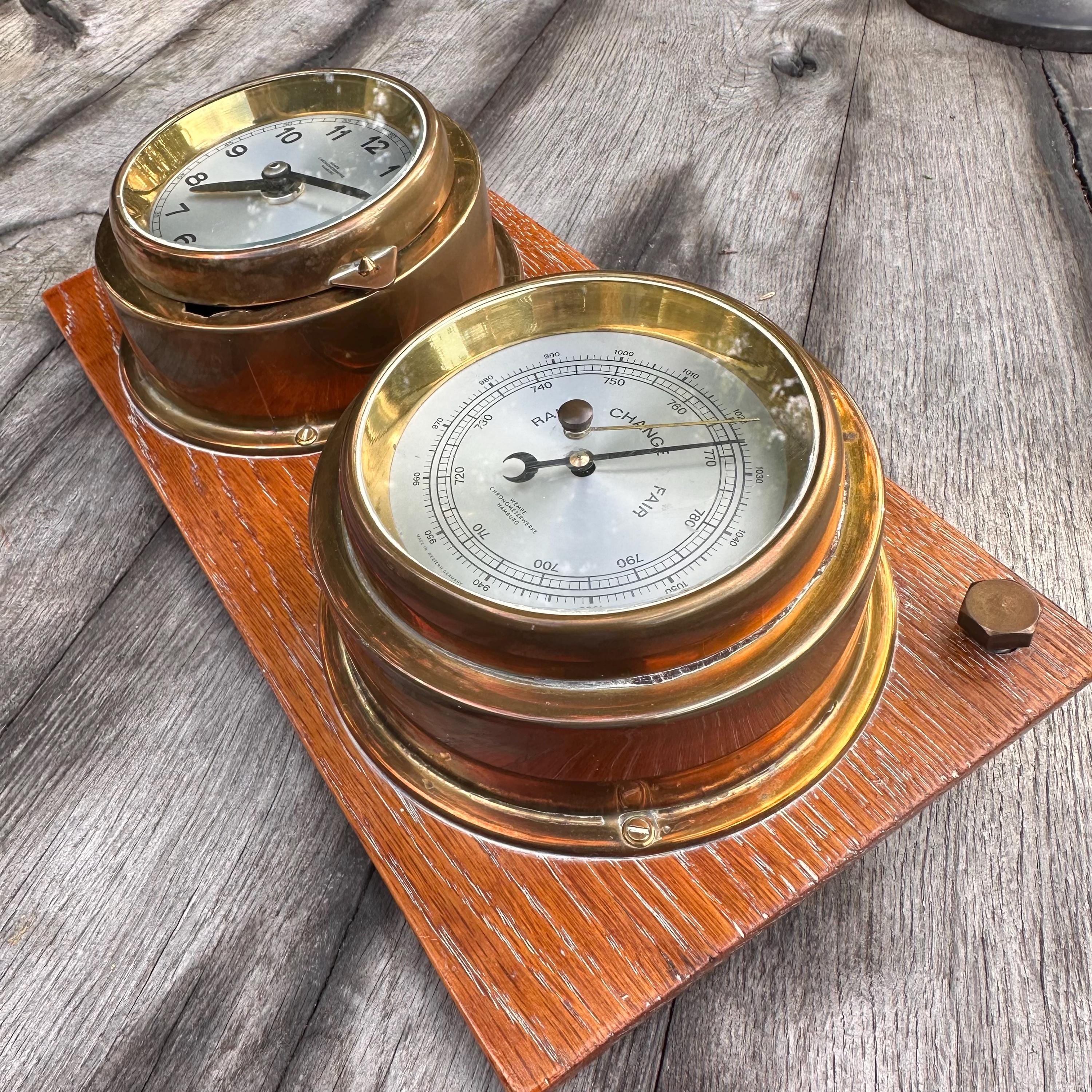 Wempe Hamburg Brass Ship Clock & Barometer Set – Vintage Nautical