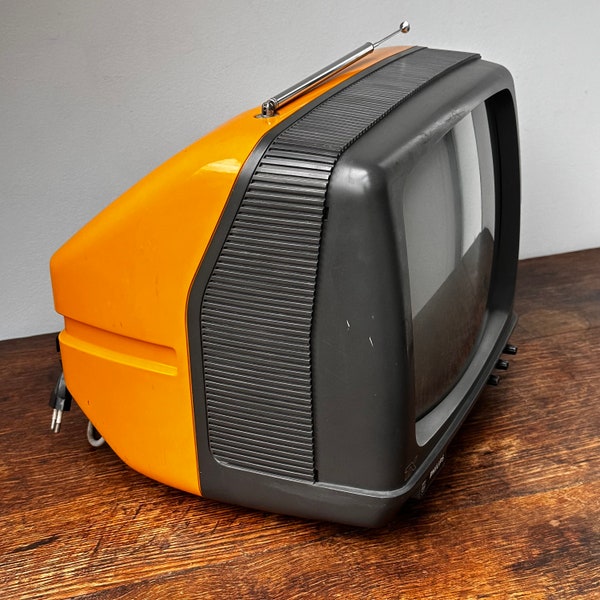 Mini téléviseur vintage jaune/orange clair des années 70 - Philips TX 12B710/00E - Pièce de collection - 1977 - 1982