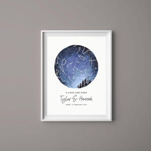 Benutzerdefinierte Aquarell Sternenkarte, personalisierter Nachthimmel Druck, Geschenk zum 1., 7., 9., 10