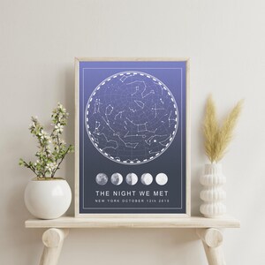 Mappa stellare personalizzata, stampa personalizzata del cielo notturno, regalo per il 1°, 7°, 9° e 10° anniversario, la notte in cui ci siamo incontrati, download digitale di arte murale