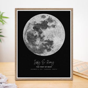 Aangepaste poster maanfase, gepersonaliseerde print nachtelijke hemel, 1e 7e 9e 10e verjaardagscadeau, The Night We Met, digitale download kunst aan de muur