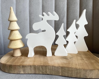 Set aus 3 Tannenbäumen und 1 Rentier, Raysin Weihnachtsdekoration