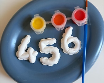 Handgefertigte Keramik-Zahlenfiguren zum Bemalen, DIY-Keramik-Bastelset für Kinder, Bemalen Sie Ihre eigenen Zahlen 1–10, Gastgeschenk für Geburtstagsfeiern