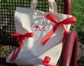 Gestickte John 3:16 Einkaufstasche | "Loved" Bibel Vers Canvas Tasche, Rote Bögen
