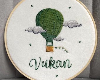 Personalisierte Name Stickerei Hoop - Woodland Heißluftballon Kinderzimmer Kunst