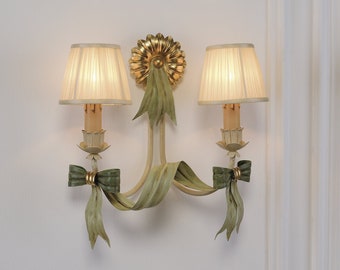 2-light bow applique with organza lampshades