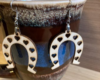 SVG  - Horse Shoe Hearts Earring Laser Cut Earrings - SVG Only