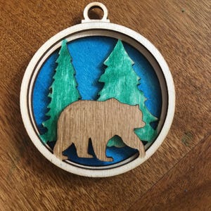 SVG for Bear and Tree multilayer laser cut and engraved ornament - SVG Only