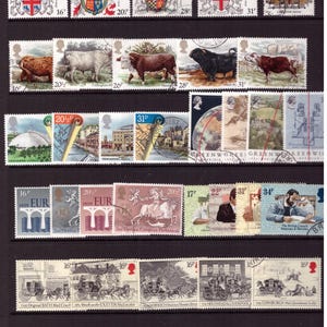 8 juegos completos de sellos postales antiguos británicos usados de 1984 GB para coleccionismo, collage, arte y manualidades