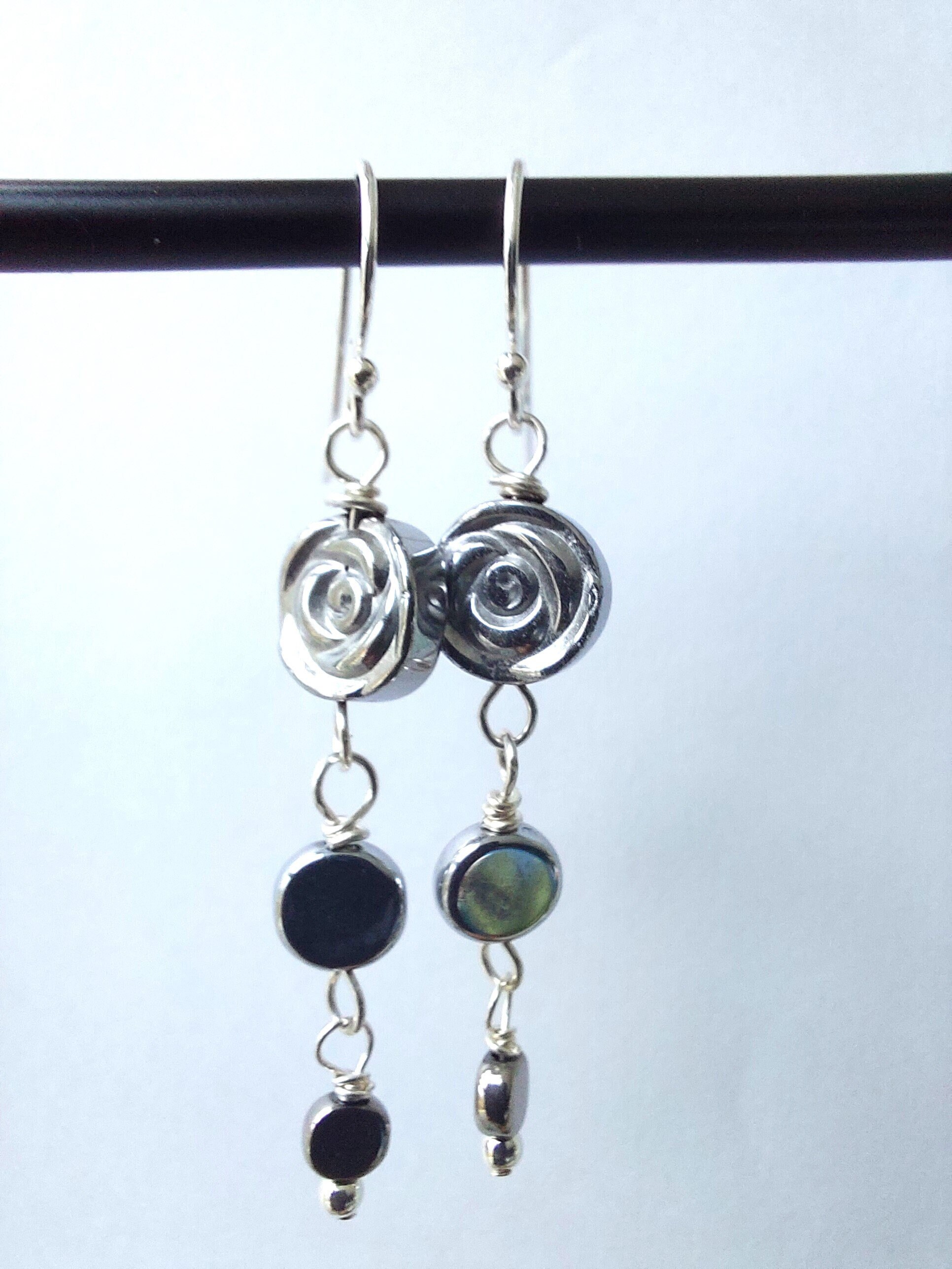 Boucles D'oreilles En Hématite Sur Argent 925 - Neuf Sans Emballage, Pierre Noire, Pendantes, Sans Marque