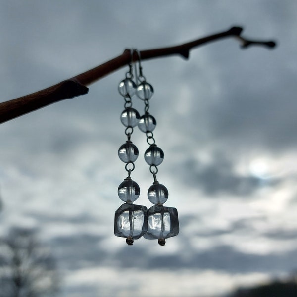 Bergkristal zilveren 925 hangende oorbellen, bergkristal voor leren en studeren