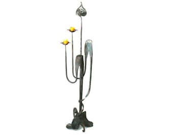 Floor forged candlestick, Wrought iron candle holder, candle holder metal, forged candle holder.