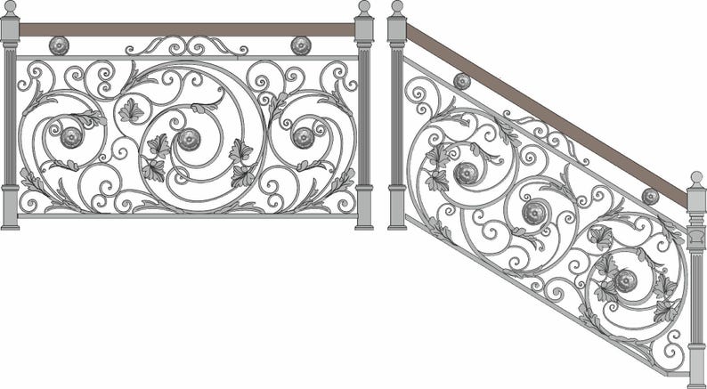 52 In Hand Railing Custom Wrought Iron Railings, 52 Feet Long, Ornate Scrollwork Design - Etsy