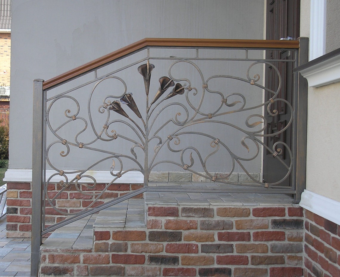 Custom Wrought Iron Stair Railing, Forged Balcony Rail, Postmodern ...