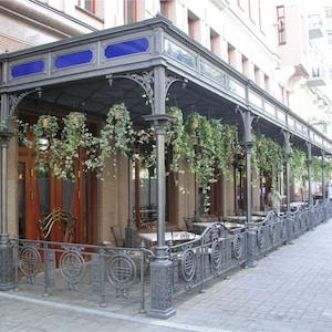 Wrought Iron Entrance Visors, Forged Railing on the Terrace, Forged Awnings