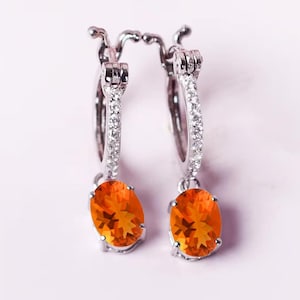Fire Opal 7x5mm Leverback Earrings, Dangle Gemstone Earrings, Oval Drop Jewelry Gift For Her, Unique Fire Stone Earrings, Anniversary Gifts