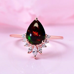 Natural Black Opal Ring, Engagement Ring,Bridesmaid Gift,Black Gemstone Ring,Pear Shaped Black Opal,Ring For Women, Gift For Her, Women Ring