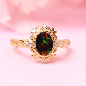 Black Opal Oval Wedding Ring, Promise Gift For Special One, cocktail ring, Opal Art Deco Engagement Ring, Black Opal Jewelry, Exquisite ring