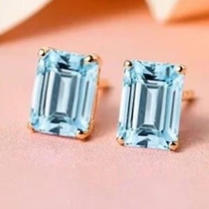 Natural Aquamarine Stud Earrings, Bridesmaid Gifts, Genuine Aquamarine Jewelry, Blue Gemstone Studs, Gifts For Her, Aquamarine Studs