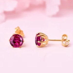 Rhodolite Garnet Stud Earrings – Beautiful Round Shaped Studs, Perfect Gift for Women