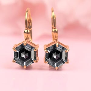 Hexagon Shaped Grey Moissanite Earring, Grey Diamond Earring, Leverback Earring, Diamond Drop Earring, Anniversary Gifts For Women, Jewelry
