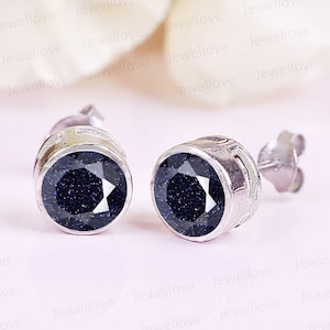 Blauer Sandstein Ohrstecker, Premium Grade Sandstein Ohrstecker, Hochzeit Braut Jahrestag Geschenk für sie, Art Deco Rose Gold Vintage Ohrringe