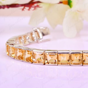 Pulsera de citrino, pulsera cuadrada para mujer, joyería de citrino, pulsera de novia, pulsera de cadena, regalo personalizado, pulsera de piedra de nacimiento, regalos