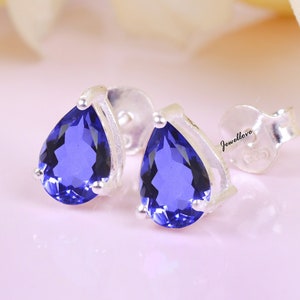 Tanzanite Pear Shaped Stud Earrings – Beautiful Anniversary Gift for Her, Perfect for Everyday Wear