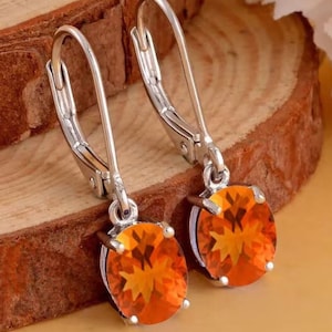 14K Fire Opal Earring, Wedding Gift, Dangle Earring, Anniversary Gift, Orange Gemstone Earring, Opal Jewelry, Gift For Her,Leverback Earring