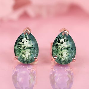 Moss Agate Pear Stud Earrings, Wedding Earrings For Women, Anniversary birthday Gift For Love, Everyday Earrings, Moss Agate Jewelry, Gifts,