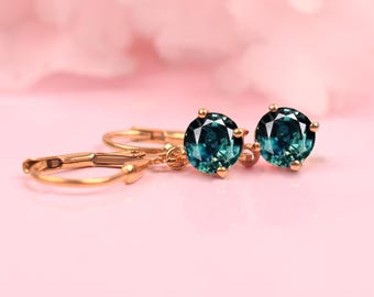 Orecchini a monachella con zaffiro verde acqua: argento sterling 925, oro 14 carati