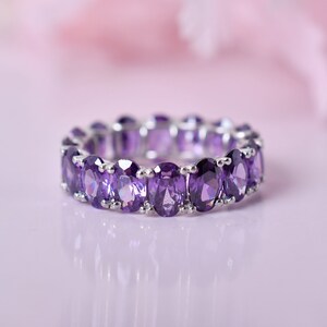 Amethyst Bridal band Ring, Engagement Ring, Unique oval Cut Band Ring, Purple Stone Wedding Ring, Amethyst jewelry, Vintage Art Deco Band