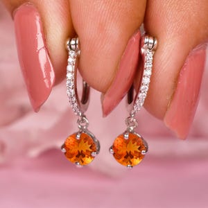 Orange Fire Opal White Gold Earring, Opal Drop Earring, Round Cut Leverback Earring, Birthday Gifts For Daughter, Opal Leverback Earrings,