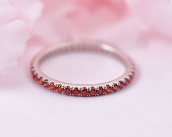 Ruby Eternity Band Ring: 925 Sterling Silver Wedding Anniversary