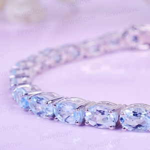 Aquamarine Bracelet, Aquamarine tennis Bracelet, Premium Grade Aquamarine tennis Bracelet chain, Chain Bracelet, Royal Blue Bracelet Gift