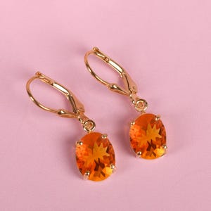 Oval 9x7MM Fire Opal Earrings, Wedding Leverback Earrings, Gift For Love, Opal Jewelry, Anniversary Birthday Gift, Drop And dangle Earrings,
