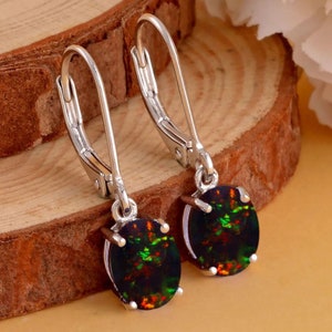 Black Opal Brisur Ohrringe: Sterling Silber Ohrhänger, echter Edelstein